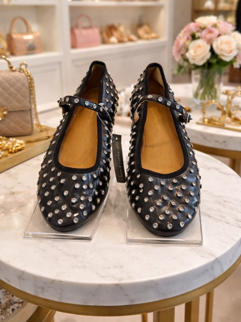 House of Harlow 1960 Black Studded Mary Jane Flats